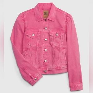 Gap × Barbie Adult Puff Sleeve Icon Denim Jacket in Bright Pink